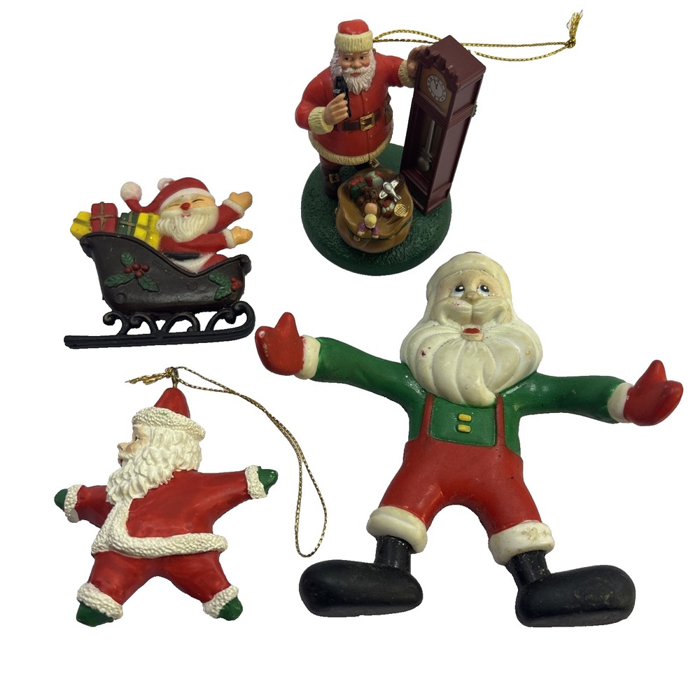 4 Vtg Santa Ornaments Coca Cola Christmas Santa Hallmark 1990s Star Posable
